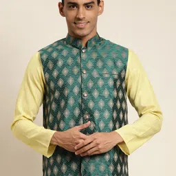 SOJANYA Men Dark Green Woven Design Jacquard Nehru Jacket-40