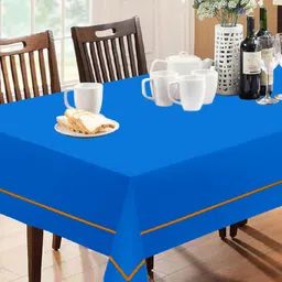 Lushomes Blue Solid 6 Seater Table Cloth with Contrasting Cord Piping-25