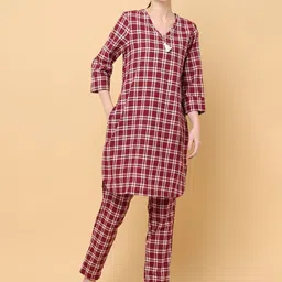 aayusika Checked Pure Cotton Tunic With Trousers Co-Ords-image-45