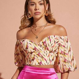 Stylecast X Slyck Floral Print Off Shoulder Bardot Crop Top-picture-11