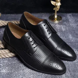 LOUIS STITCH Mens Black Textured Italian Leather Formal Oxfords Lace Up Shoes-image-67