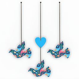 CVANU 3 Pieces Blue & Pink Floral Painted Bird Shape Wooden Wall Hangings-picture-8