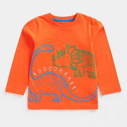 mothercare Boys Orange Animal Rubber Print Round Neck Pure Cotton T-shirt-11