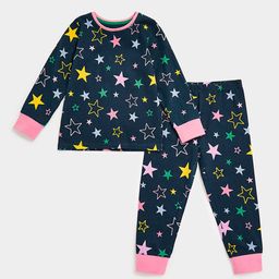 mothercare Girls Navy Blue & Pink Conversational Print Pure Cotton T-shirt with Joggers-image-71