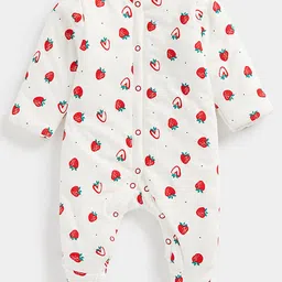 mothercare Infant Girls White & Red Conversational Printed Pure Cotton Sleepsuit-image-2