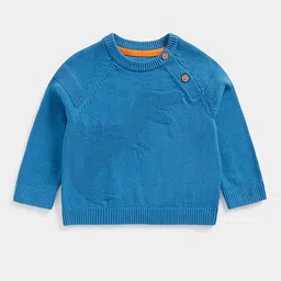 mothercare Boys Blue Dino Intarsia Self-Design Pure Cotton Pullover-image-6