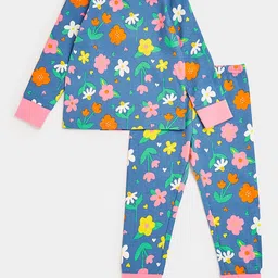 mothercare Girls Blue Floral Print Pure Cotton T-shirt with Joggers-image-57