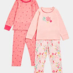 mothercare Girls Set of 2 Pure Cotton T-shirt with Pyjamas Set-image-1
