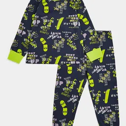 mothercare Boys Navy Blue & Fluorescent Green Printed Pure Cotton T-shirt & Joggers-11
