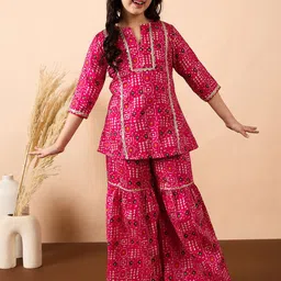 Stylo Bug Girls Ethnic Motifs Printed Panelled Gotta Patti Pure Cotton Kurti with Sharara-image-70