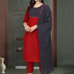 KALINI Ethnic Motifs Yoke Design Gotta Patti Pure Cotton Kurta With Trousers & Dupatta-picture-15