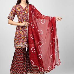 CELEBRAVO Floral Printed Gotta Patti Pure Cotton Kurta with Sharara & Dupatta-51