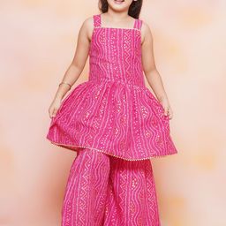 Aj DEZInES Girls Bandhani Printed A-Line Gotta Patti Pure Cotton Kurta With Sharara-picture-32