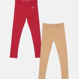 TWIN BIRDS Girls Pack Of 2 Solid Ankle-Length Tailored-Fit Pure Cotton Leggings-image-67