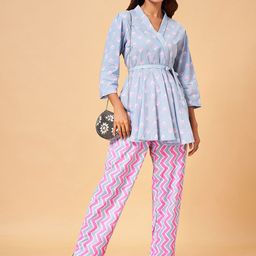 YU by Pantaloons Floral Printed Angrakha Pure Cotton Kurti With Palazzos-picture-16