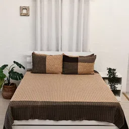 Ariana Coffee Brown 3 Pieces Woven Design 240 TC Pure Cotton Double Queen Bed Covers-0