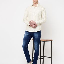 Crimsoune Club Men Cream-Coloured Slim Fit Floral Printed Pure Cotton Casual Shirt-image-37