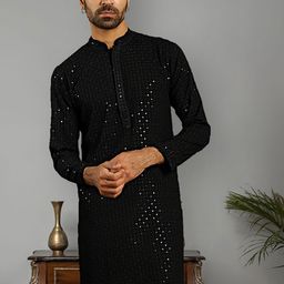 Anouk Black Ethnic Motifs Embroidered Sequinned Detailed Pure Cotton Straight Kurta-45