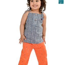 Tiny Bunnies Girls Striped Shoulder Straps Pure Cotton Tunic with Trousers-picture-2