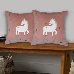 SHADES of LIFE Peach-Coloured & White Set of 2 Embroidered Square Cushion Covers-16