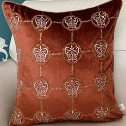 TARA- Sparkling Homes Orange & White Ethnic Motifs Velvet Square Cushion Cover-image-64
