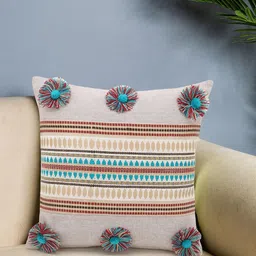 Mezposh Beige & Multicoloured Striped Chambray & Jacquard Square Cushion Covers-41