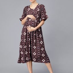 NIGHTSPREE Geometric Printed Flared Sleeve Maternity Empire Midi Dress-picture-15