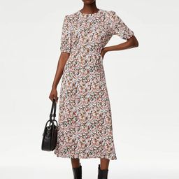Marks & Spencer Floral Printed Puff Sleeve A-Line Midi Dress-image-16