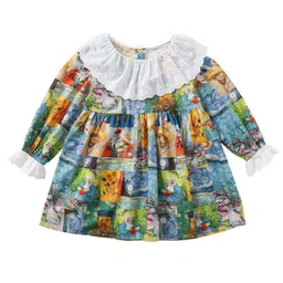 StyleCast Girls Blue & Orange Graphic Printed Ruffled Cotton A-Line Mini Dress-picture-12