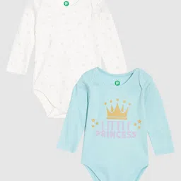 YK ORGANIC Infant Girls Pack of 2 White and Sea Green Printed Pure Organic Cotton Bodysuit-image-77