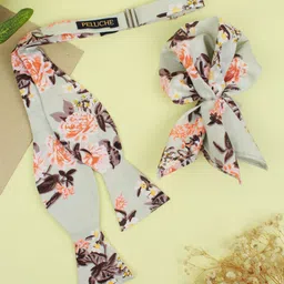 Peluche  Men Olive Covert Enlarged Floral Printed Open Bow Tie & Pocket Square Set-image-73