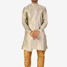 Pro-Ethic STYLE DEVELOPER Men Gold-Toned Angrakha Pure Silk Kurta with Pyjamas-picture-36