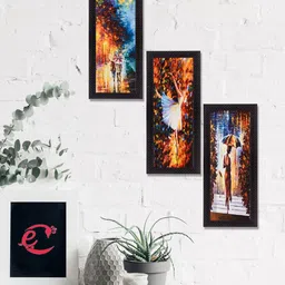 eCraftIndia Set Of 3 Orange & Blue Beautiful Loving Couple Satin Matt Texture UV Wall Art-21