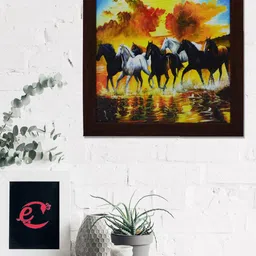 eCraftIndia Blue & White Running Lucky Horses Satin Matt Texture UV Wall Art-image-75