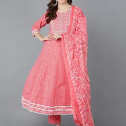 KALINI Bandhani Printed Thread Work Anarkali Kurta & Trousers With Dupatta image 4
