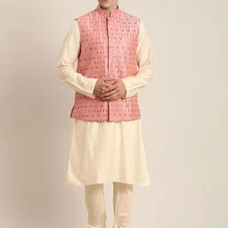 SHRESTHA BY VASTRAMAY Men Mirror Work Nehru Jacket With Solid Kurta & Churidar-53