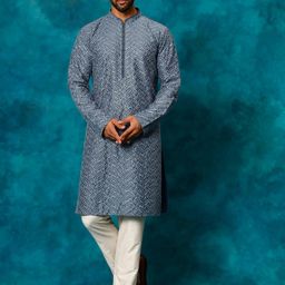 VASTRAMAY Floral Embroidered Regular Thread Work Straight Kurta with Trousers-picture-46