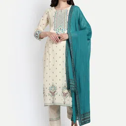mumzhug Ethnic Printed Regular Thread Work Cotton Maternity Kurta With Trousers & Dupatta-image-6
