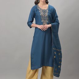 Dollar Missy Floral Yoke Design Thread Work Kurta With Palazzos & Dupatta-picture-6