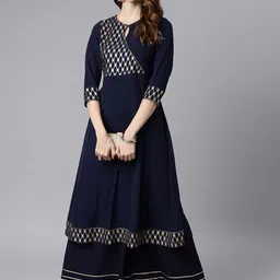 Janasya Women Printed Yoke Design Crepe Anarkali Kurta-picture-34
