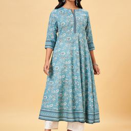 RANGMANCH BY PANTALOONS Floral Printed Notched Neck Cotton Anarkali Kurta-picture-55