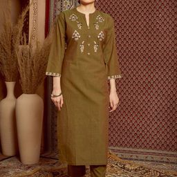WOMEN PLUS Ethnic Motifs Embroidered Thread Work Straight Kurta-picture-12