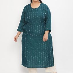 Sringam Plus Size Floral Embroidered Straight Kurta-23