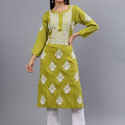Seva Chikan Ethnic Motifs Embroidered Lucknowi Chikankari Straight Kurta-21