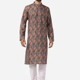 THE KURTA COMPANY Ethnic Motifs Printed Mandarin Collar Pure Cotton Straight Kurta-image-86