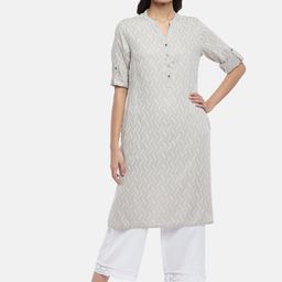 RANGMANCH BY PANTALOONS Women Grey & Off-White Geometric Printed Straight Kurta-picture-12