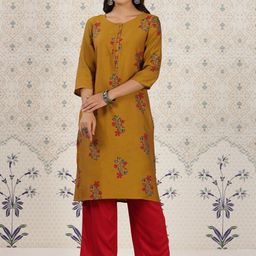 Ode by House of Pataudi Floral Printed Zari Detailed Straight Kurta-picture-13