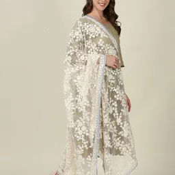 Dupatta Bazaar Women's Off White Embroidered dupatta with Silver dupatta-19