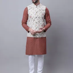 SOJANYA Men Floral Printed Kurta With Pyjamas & Nehru Jacket-22