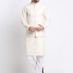 KRAFT INDIA Floral Embroidered Regular Kurta with Trousers With Embroidered Nehru Jacket-50